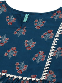 Janasya Women's  Teal Cotton Kurta