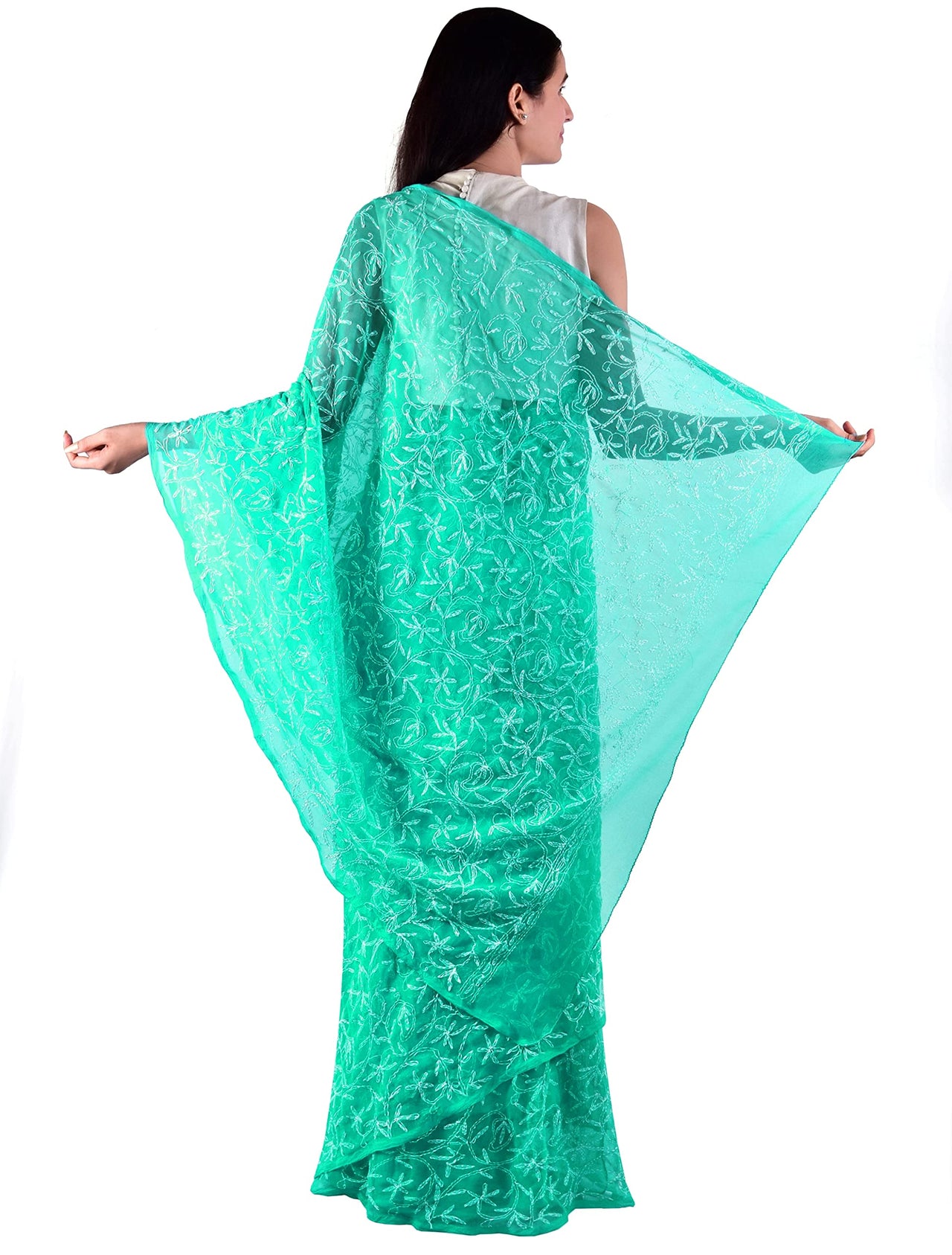 Lavangi Women's  Lucknow Chikankari Tepchi Work Georgette Saree