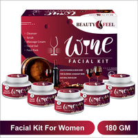 Beauty Feel Professional Red Wine Facial Kit For Facial, Cleanser + Scrub + Massage Cream + Facial Gel + Face Pack [Set of 5] 180 gm