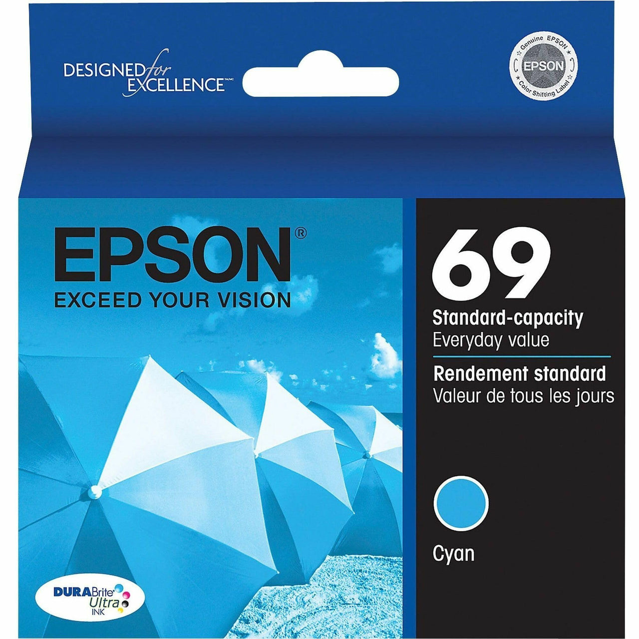 EPSON 69 DURABrite Ultra Ink Cyan For CX-6000, CX-7000F, CX-7400, CX-8400, CX-9400, CX-9475, NX-400, NX-415, NX-510, NX-515, WF-1100, WF-500, WF-600, WF-610, WF-615 and other select models