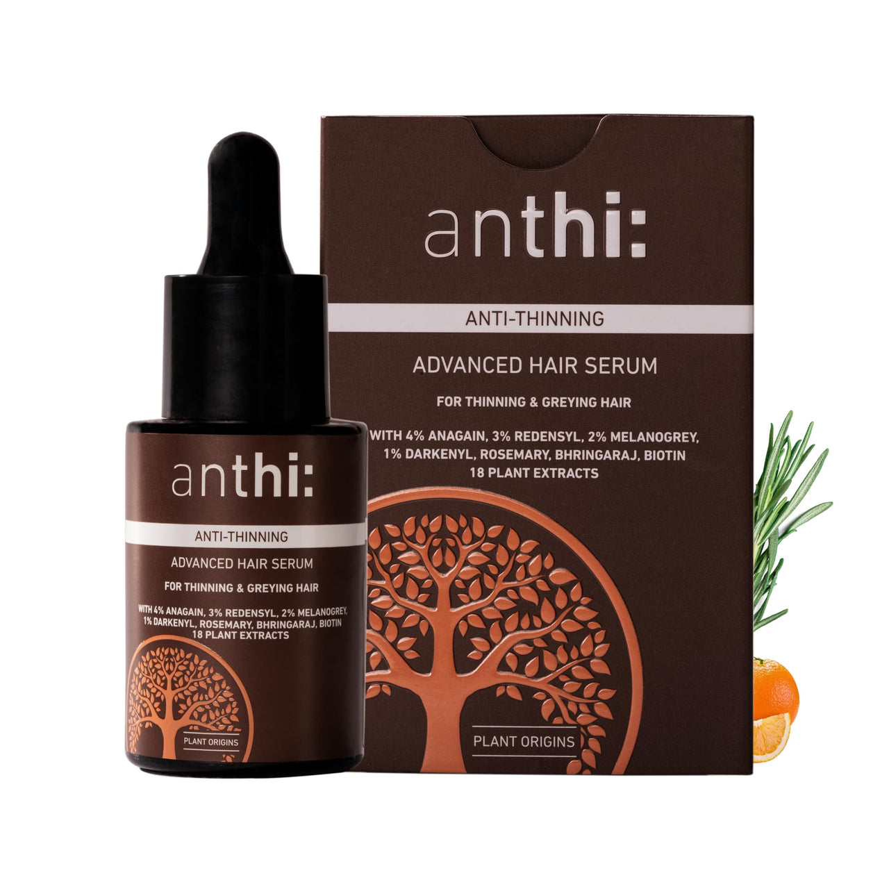 anthi: 3% Redensyl ,4% Anagain, 2% Melanogrey, 1% Darkenyl, Advanced Hair Serum Helps Hair Thickening, Helps Stimulate Hair Growth, Helpful for Grey Hair| With Rosemary, Bhringaraj, Amla, Biotin, 30 ml