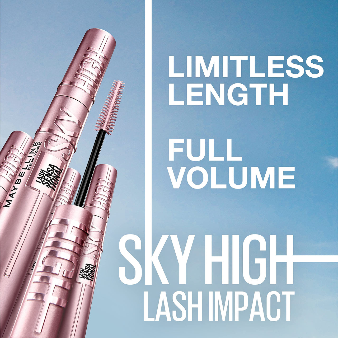 Maybelline New York Waterproof Mascara, Lengthening & Volumizing Mascara, With Bamboo Extract & Fibres, Lash Sensational Sky High, Very Black, 6ml (Pack of 2)
