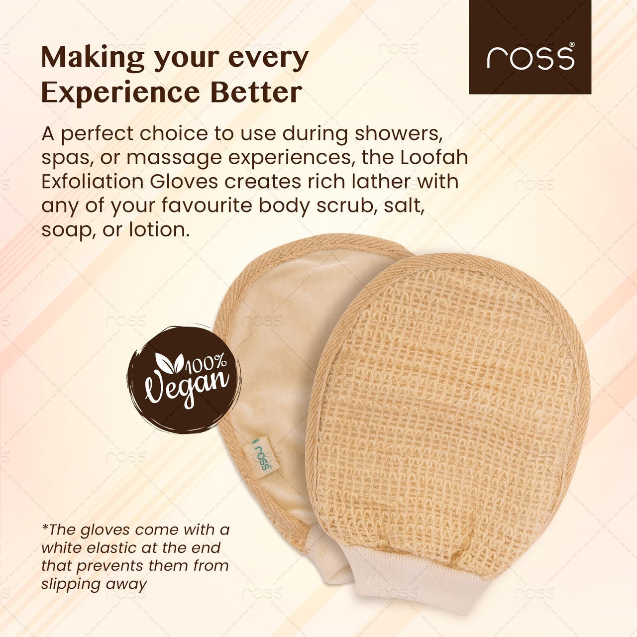 Ross Natural Ramie Bath Glove Scrubber – Gentle Exfoliating Glove for Deep Cleansing, High-Lather Foam, and Smooth, Refreshed Skin – Perfect for Removing Dead Skin & Impurities (Pack of 1)