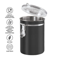 Oggi Stainless Steel Kitchen Canister 47 fl oz, Black - Airtight Clamp Lid, Clear See-Thru Top - Ideal for Kitchen Storage, Food Storage, Pantry Storage. Large Size 5