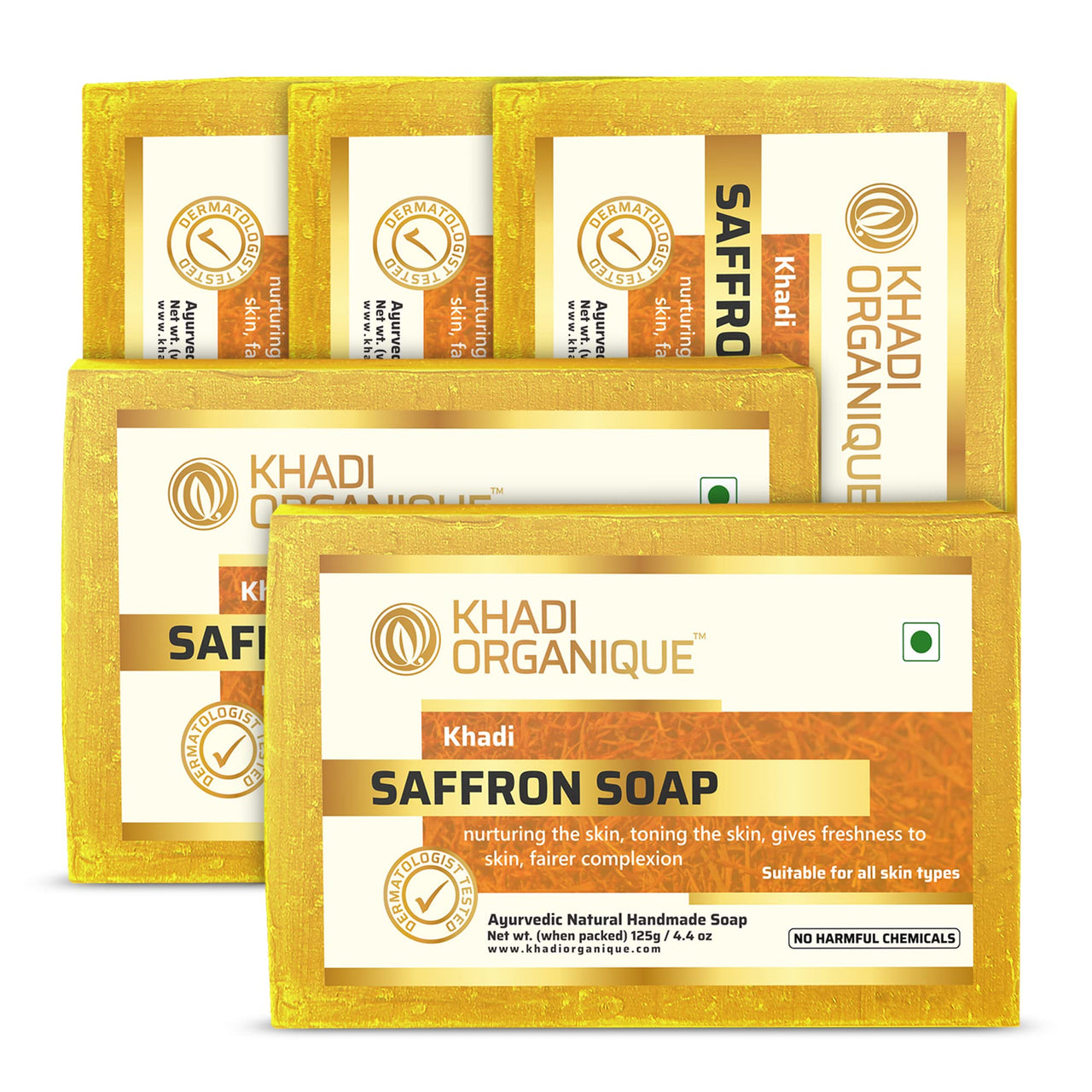 Khadi Organique Natural Herbal Saffron Soap Pack of 5