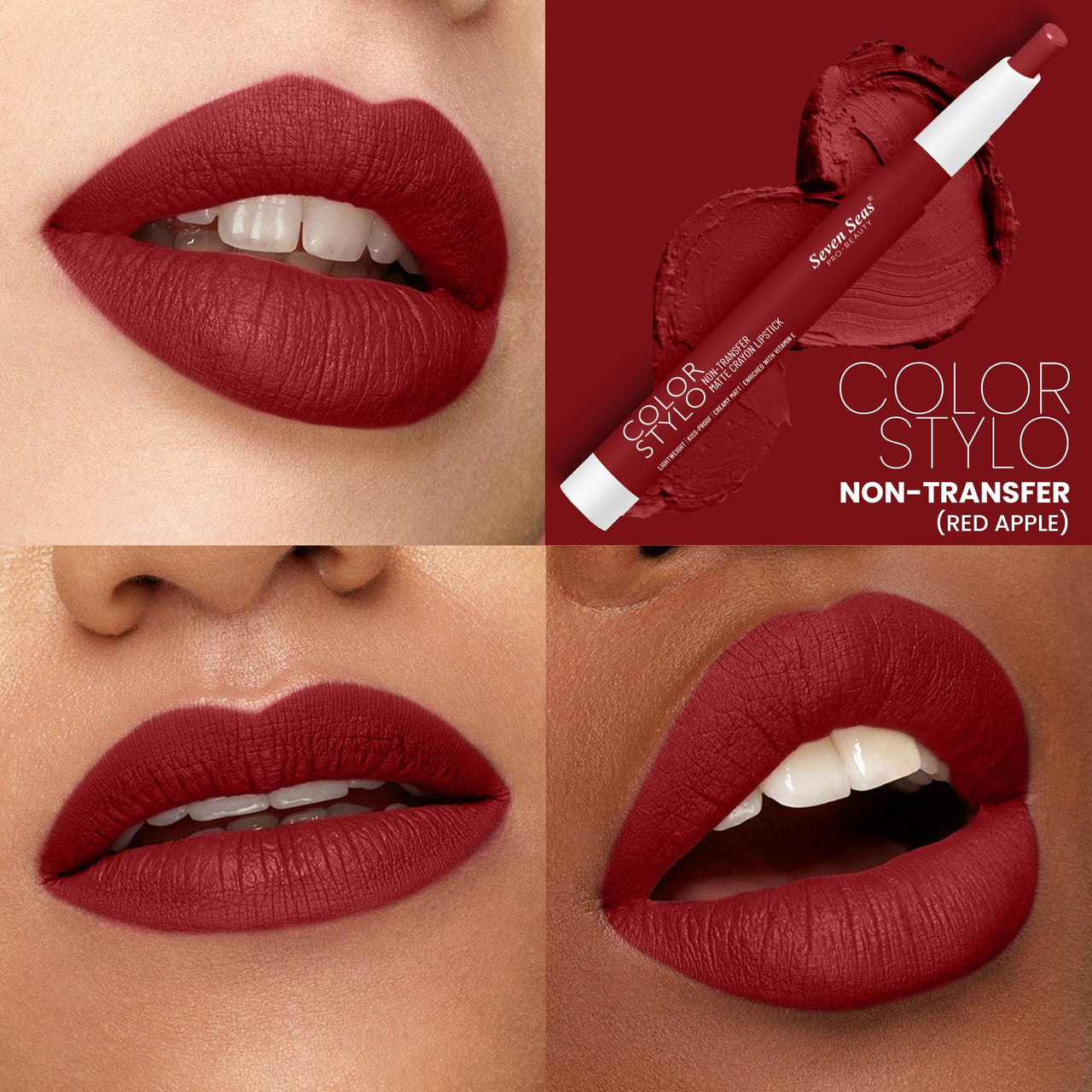 Seven Seas Color Stylo NonTransfer Matte Lipstick | Matte Finish Lip Crayon | Waterproof | Long Lasting | Lasts Up to 24 hours (Red Apple)