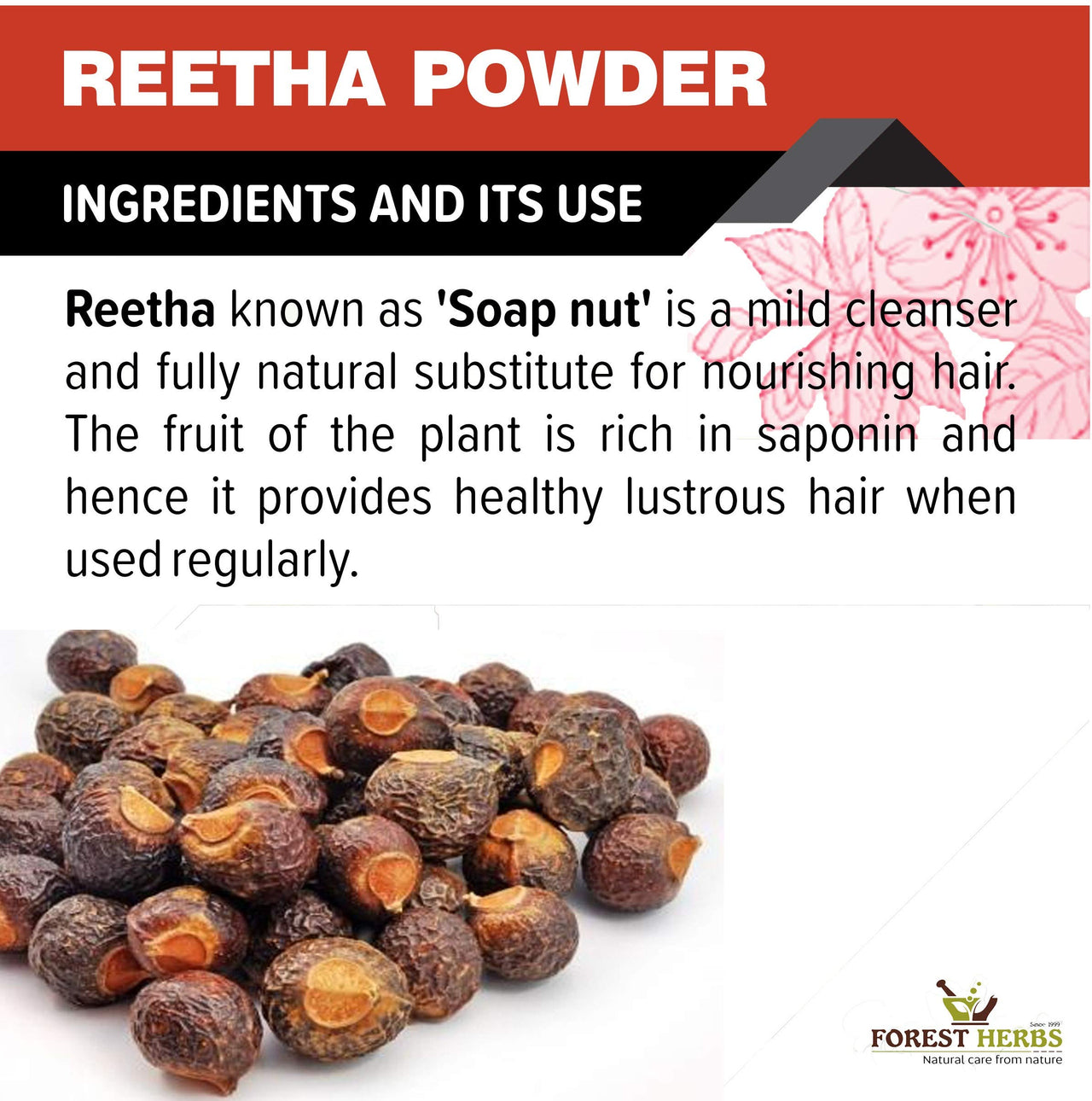 THE FOREST HERBS Natural care from nature Pure Double Filtered Aritha/Reetha (Sapindus Trifoliatus) Powder 200Gms, All, (1 count)