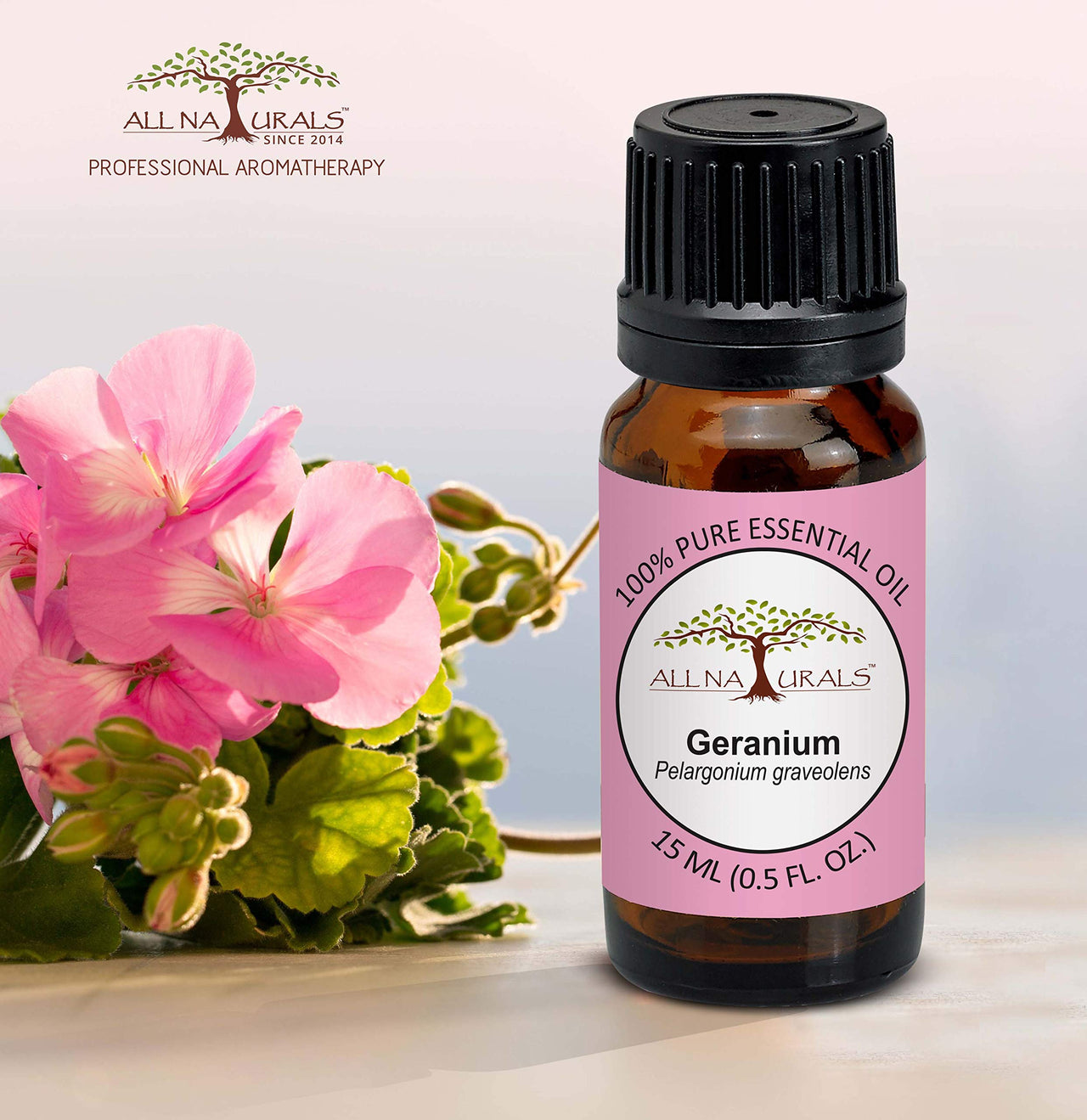 All Naturals Geranium Essential Oil 100% Pure for Massage, Relaxation, Skin Cooling & Natural Perfumes - 15 mL