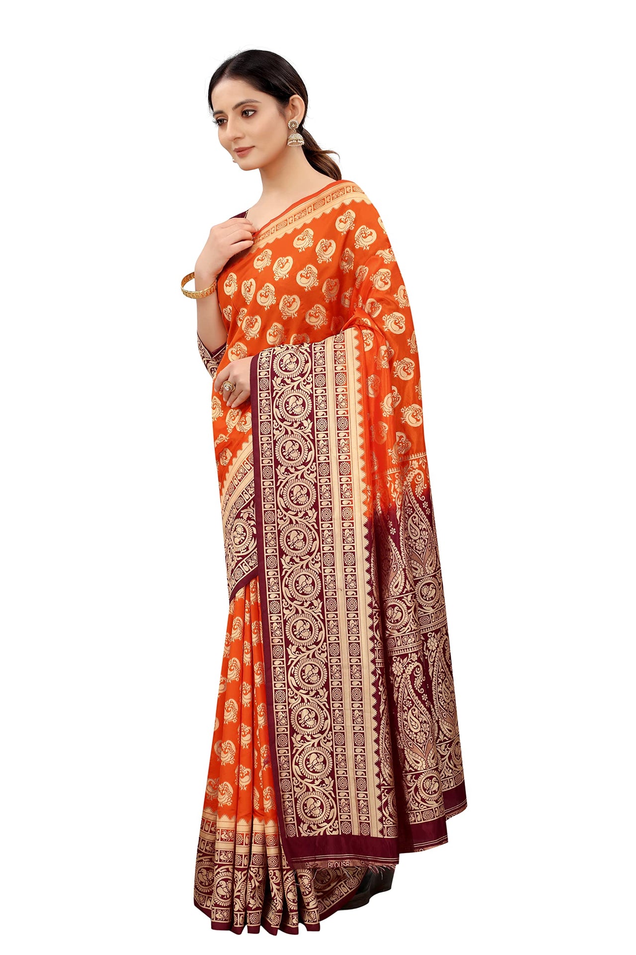 SATYAM WEAVES Women’s Daily/Party/Wedding/Casual Wear Rapier Jacquard Banarasi Cotton Silk Saree With Jacquard Designed Unstitched Blouse Piece