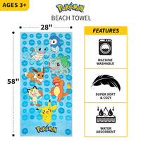 Franco Kids Super Soft Cotton Beach Towel, 58 in x 28 in, Pokemon Blue