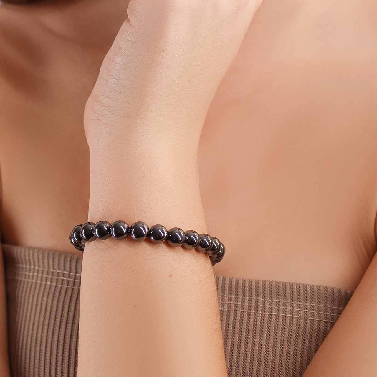 Crystal Vibe 8mm Hematite Bracelet - Elastic Adjustable Crystal Bracelet for Spiritual Healing, Positive Energy – Beaded Bracelet for men women