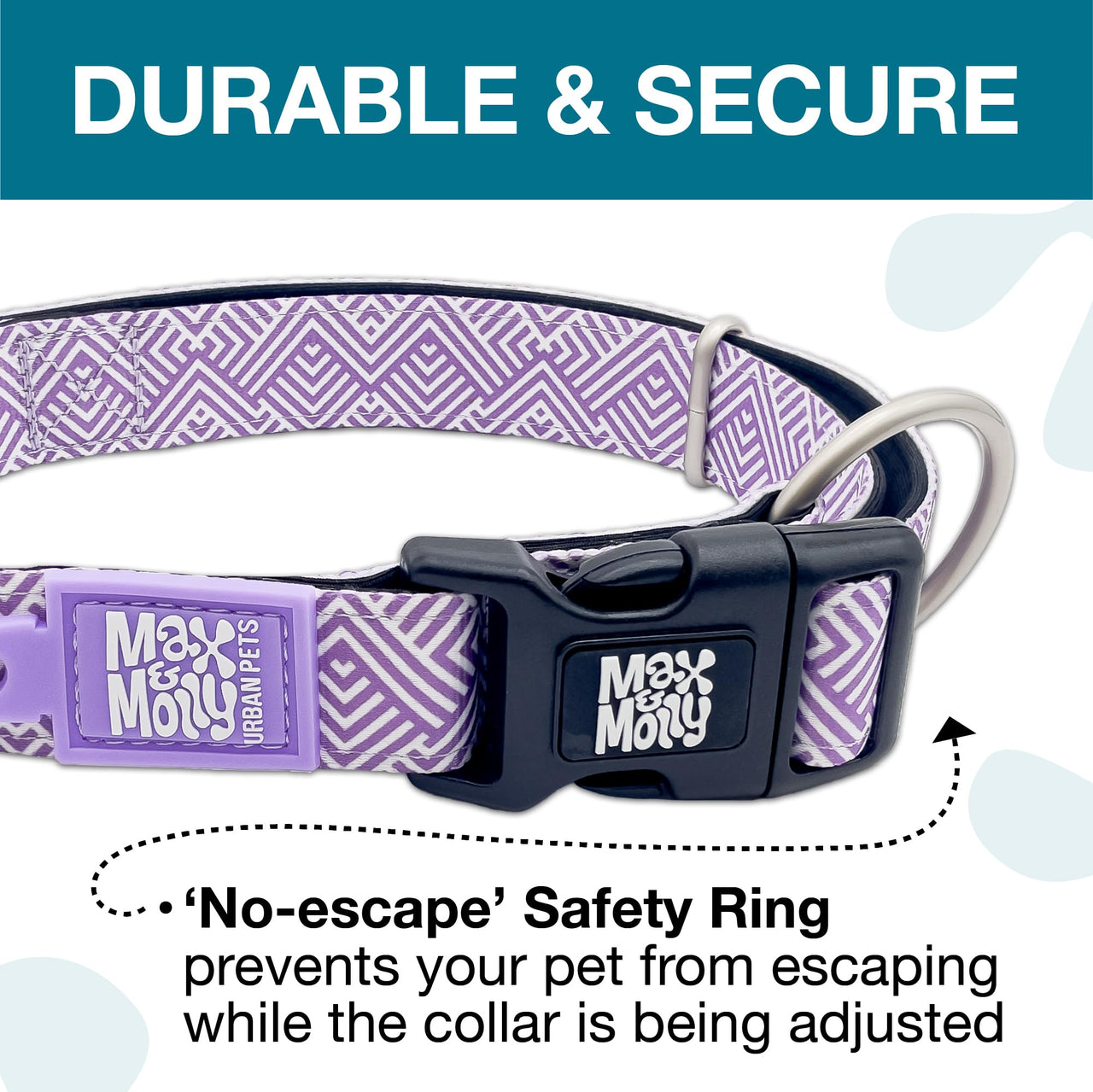 Max & Molly Soft Padded Neoprene Dog Collar w/Smart ID Gotcha! QR Pet Safety Tag, Durable, Waterproof, Anti-Stink, Machine Washable Collar for Dogs, Mykonos Lilac Stripe, XS