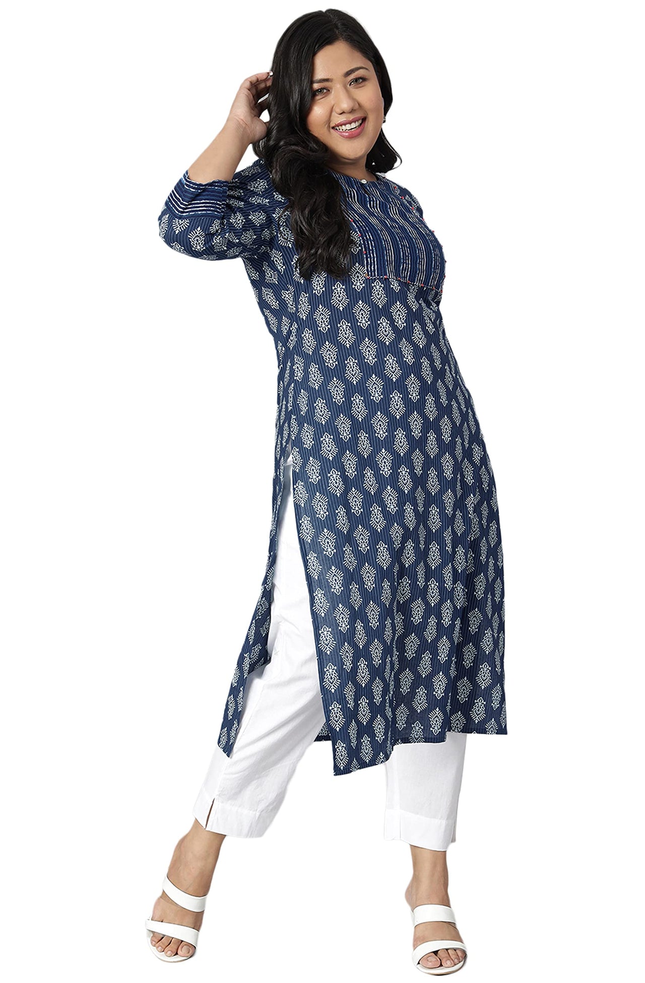 XL LOVE - By Janasya Women's  Plus Size Blue Cotton Kurta