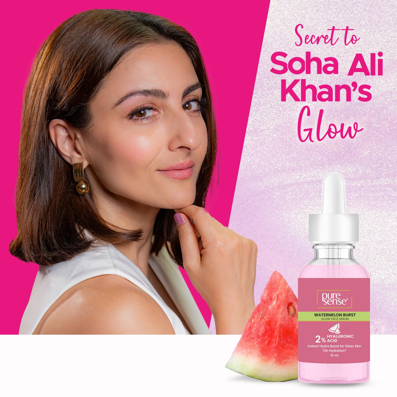 PureSense 2% Hyaluronic Acid Watermelon Burst Glow Face Serum for Intense Hydration for Women 10ml