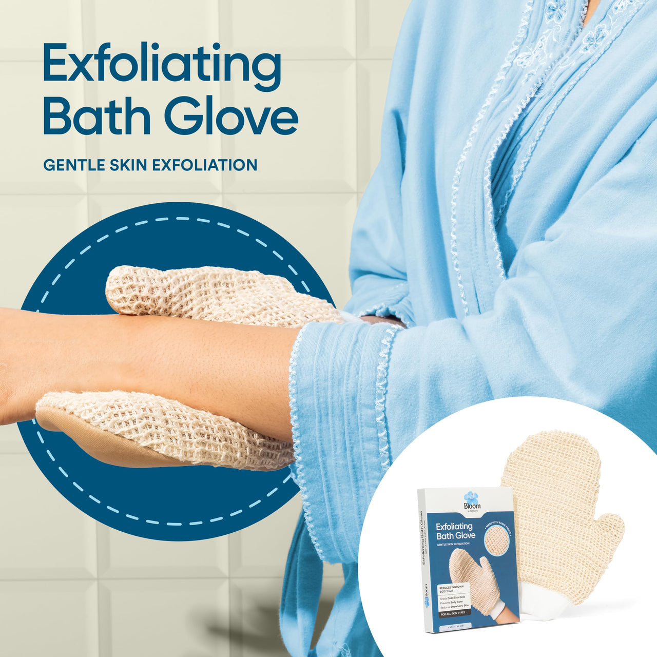 Bloom Exfoliating Bath Glove | (1 glove) | Exfoliating Gloves to Reduce Ingrown Hair & Strawberry Legs | 100% Ramie Fabric | Gently Removes Dead Skin Cells | For Sensitive Skin (Right Hand Glove)