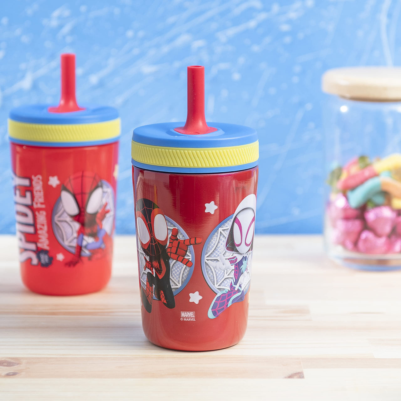 Zak Designs Spidey and His Amazing Friends Kelso Tumbler Set, Leak-Proof Screw-On Lid with Straw, Bundle for Kids Includes Plastic and Stainless Steel Cups with Bonus Sipper, 3pc Set, Non-BPA Classic