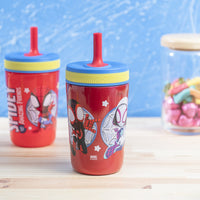 Zak Designs Spidey and His Amazing Friends Kelso Tumbler Set, Leak-Proof Screw-On Lid with Straw, Bundle for Kids Includes Plastic and Stainless Steel Cups with Bonus Sipper, 3pc Set, Non-BPA Classic