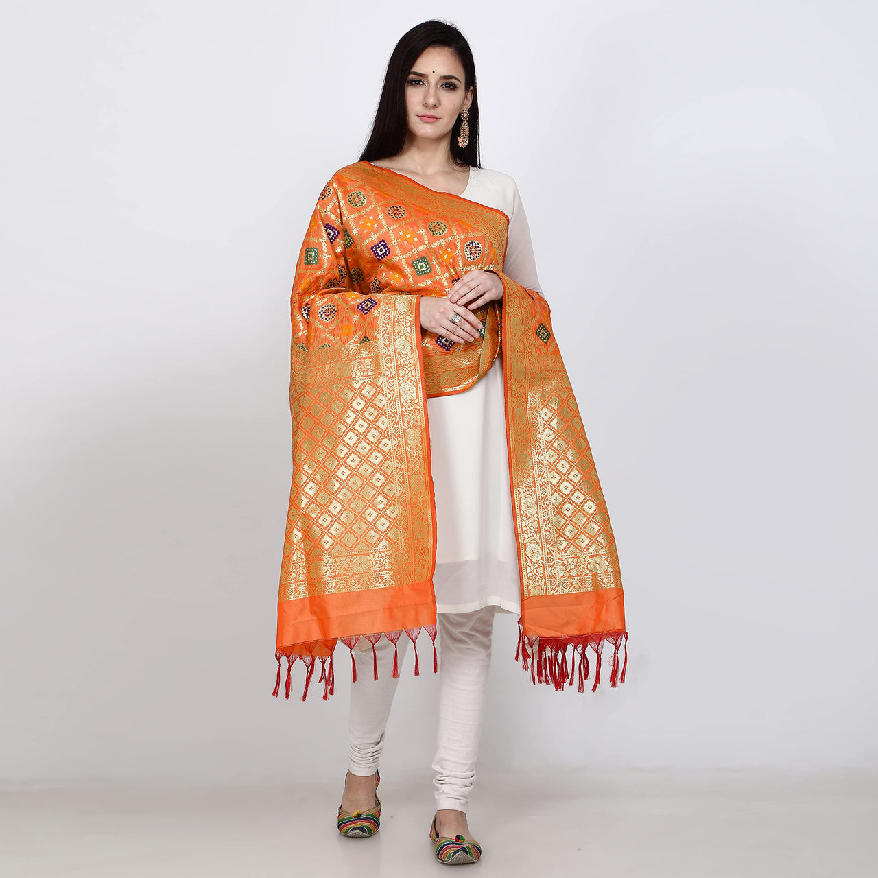 Kapaaha Women's  Woven Silk Blend Banarasi Zari Dupatta/Chunni, Width 45 Inch, Length 2.5 Meter