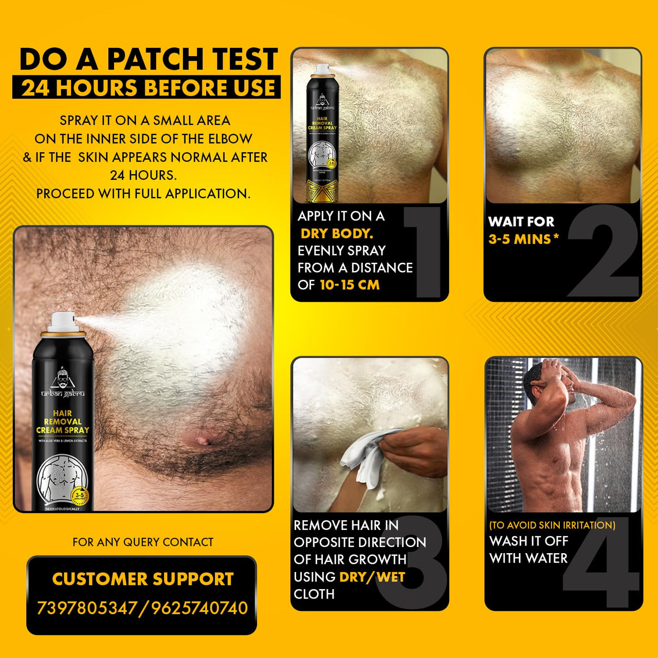 urbangabru Hair Removal Cream Spray For Men| Painless Body Hair Removal Spray For Chest, Back, Legs & Under Arms (200 ml (Pack of 1), Aloe Vera)