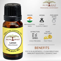 All Naturals Lemon (Maharashtra) Essential Oil 100% Pure for Pigmentation, Itchiness and Freshness - 15 mL