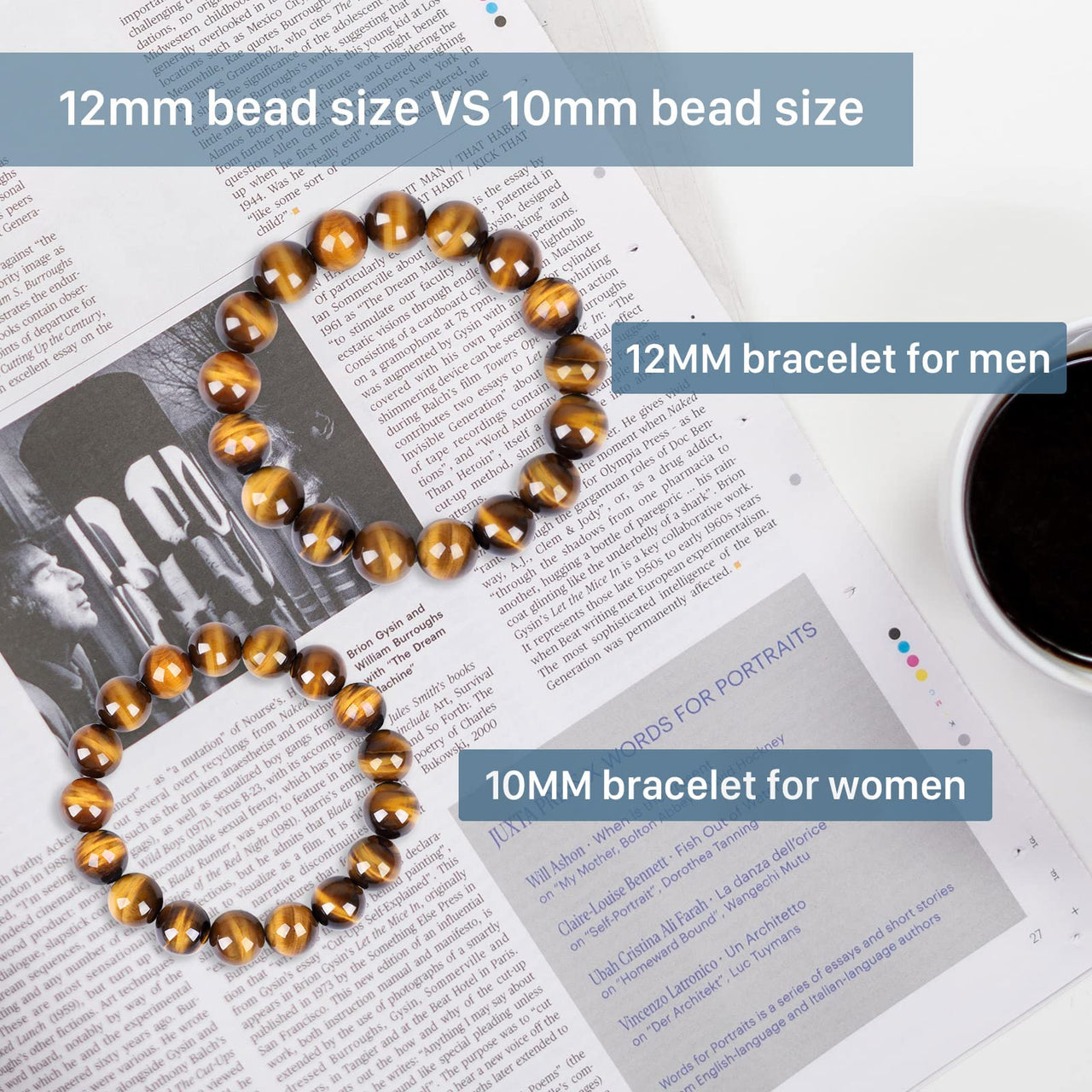 Tiger Eye Bracelet for men women Anti-anxiety, stress relief and confidence Bracelet, Handmade natural stone Crystal bead jewelry Chakra healing Protection bracelets (12MM) 12MM Tiger Eye