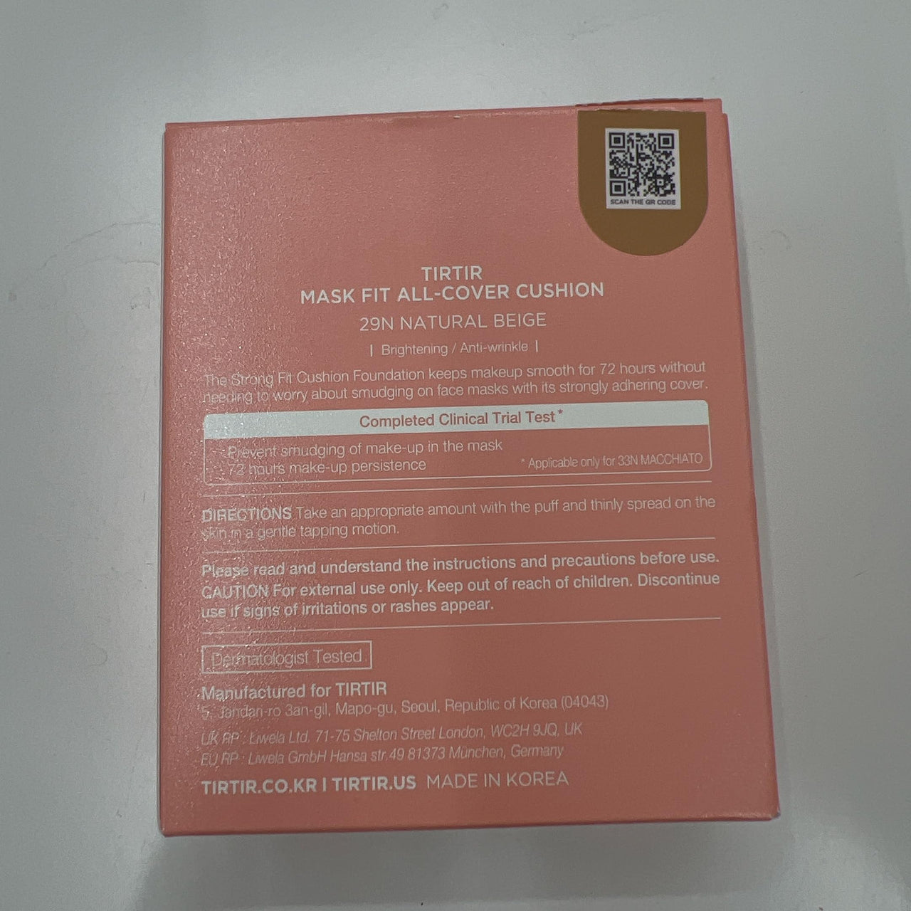 TIRTIR Mask All-Cover Cushion Foundation | Full coverage, Skin fit, Satin Glow Finish | Korean Cushion Foundation #29N NATURAL BEIGE | 18g