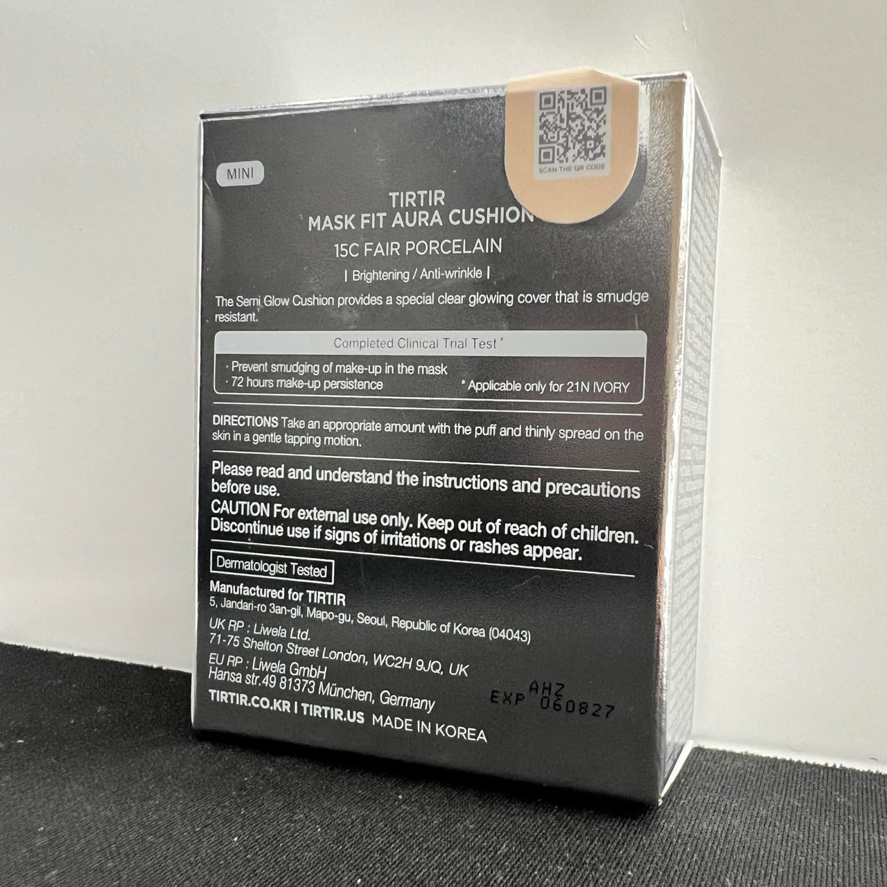 TIRTIR Mask Fit Aura Cushion Foundation, Full coverage, Skin fit, Satin Glow Finish, Korean Cushion Foundation #15C FAIR PORCELAIN, 4.5g