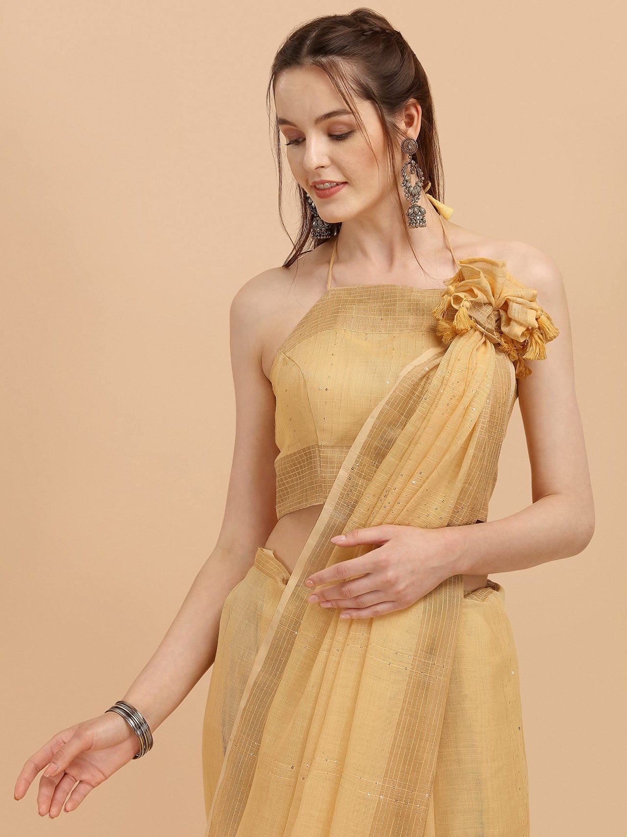 DUNGRANI Women's  Linen Saree With Blouse Piece