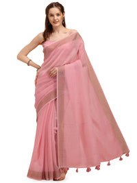 DUNGRANI Women's  Linen Saree With Blouse Piece