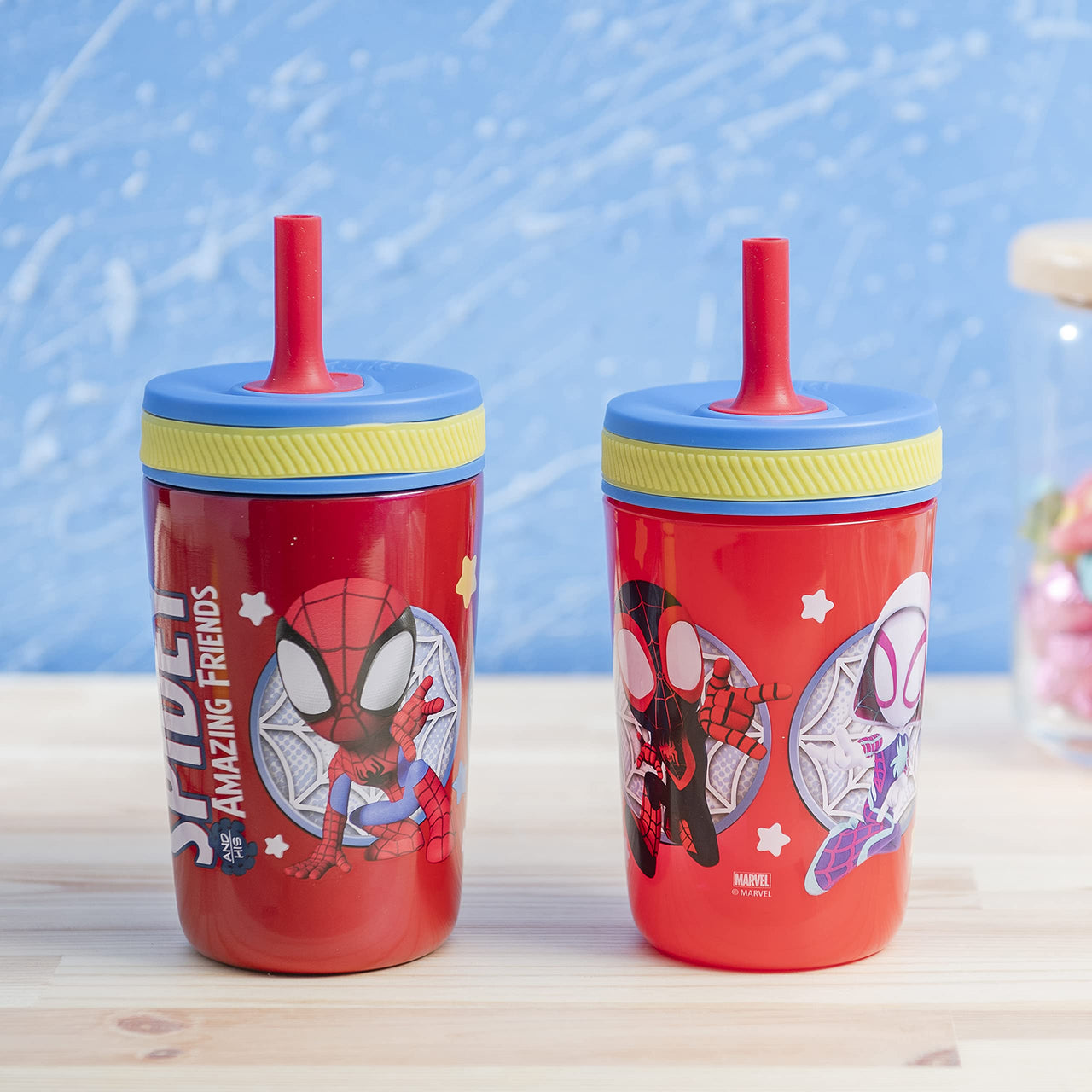 Zak Designs Spidey and His Amazing Friends Kelso Tumbler Set, Leak-Proof Screw-On Lid with Straw, Bundle for Kids Includes Plastic and Stainless Steel Cups with Bonus Sipper, 3pc Set, Non-BPA Classic