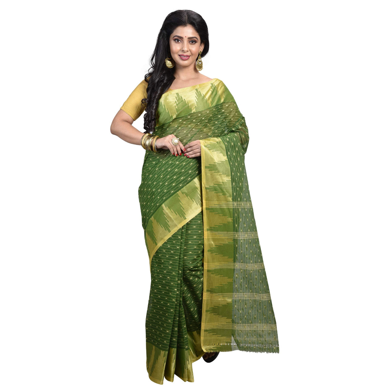 Raj Sarees Women's  Pure Georgette Saree Without Blouse Piece Mustard Yellow; Golden