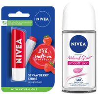 NIVEA Deodorant Roll-on for Women, Whitening Smooth Skin, 50ml and Lip Balm, Fruity Strawberry Shine for Women, 4.8g