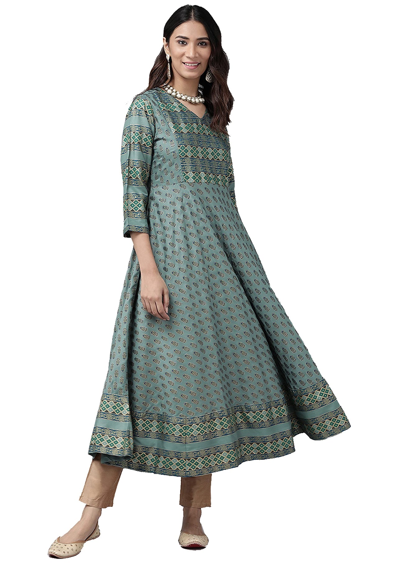 Yash Gallery Women's  Plus Size Plus Size Rayon Floral Printed Anarkali Kurta for Women
