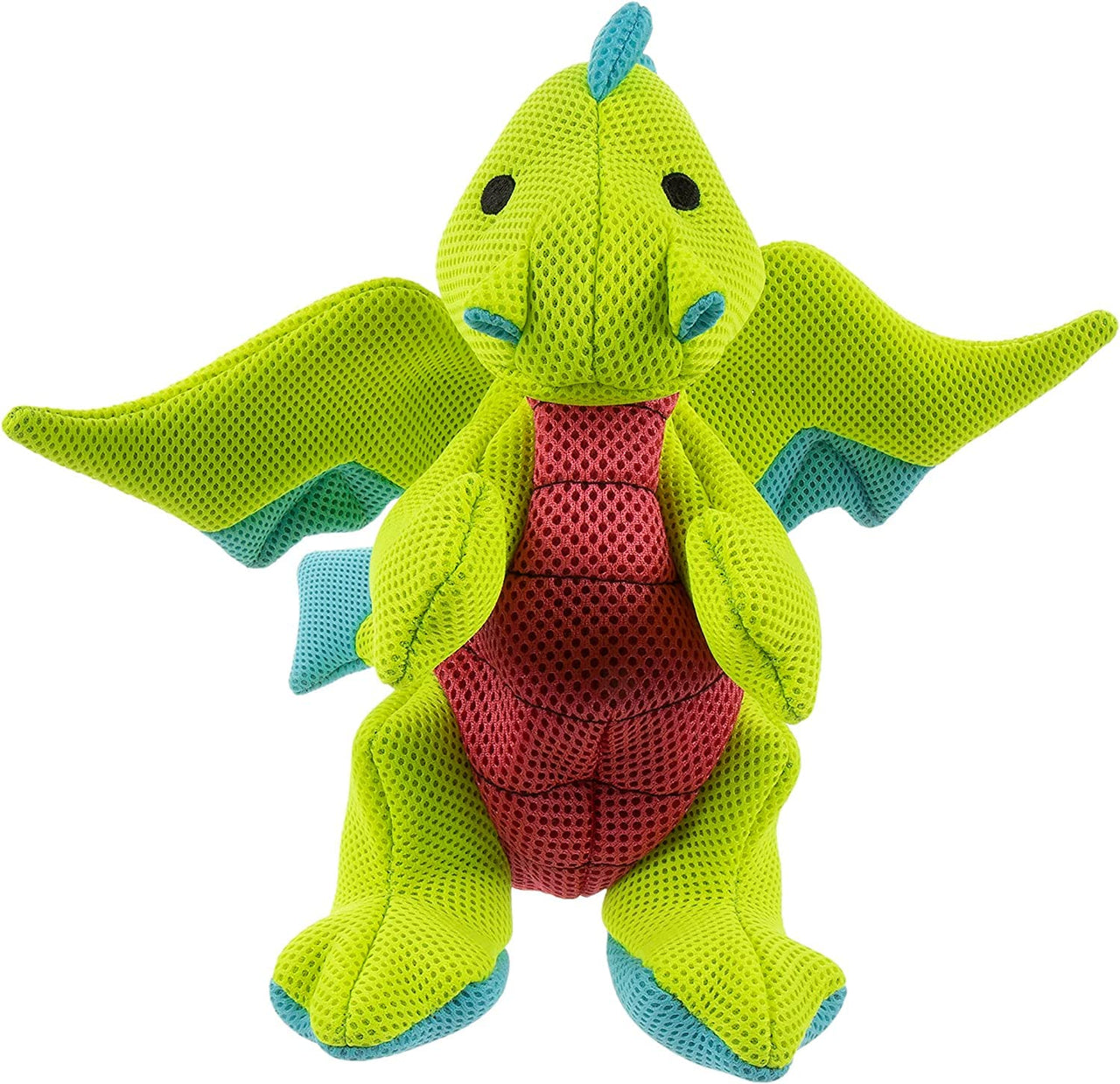 goDog Mesh Dragons Squeaky Plush Dog Toy, Double Chew Guard Technology - Green, Large Double Chew Guard Dragon