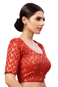 X3 Women's  Viscose Elbow Length Sleeves Soft Brocade Padded Saree Blouse
