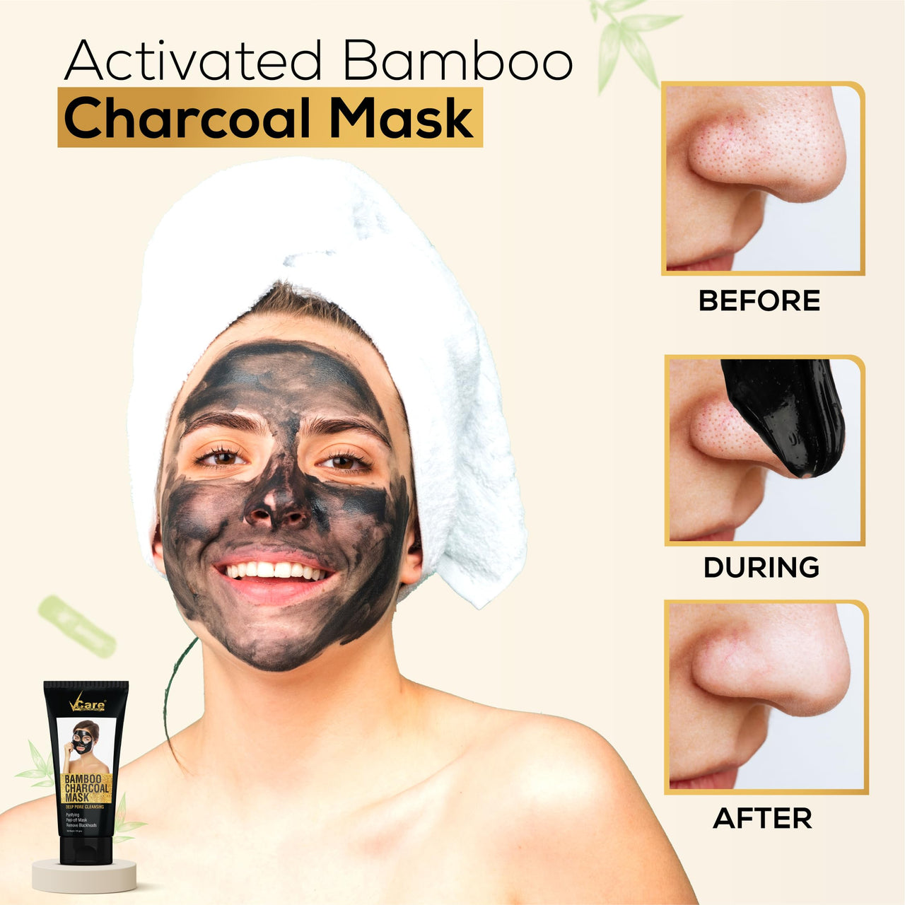 VCare Activated Charcoal Peel Off Mask for Women and Men Deep Pore Cleansing Skincare Kit | Removes Blackheads, Whiteheads and Deep Skin Purifying Face Mask -100g