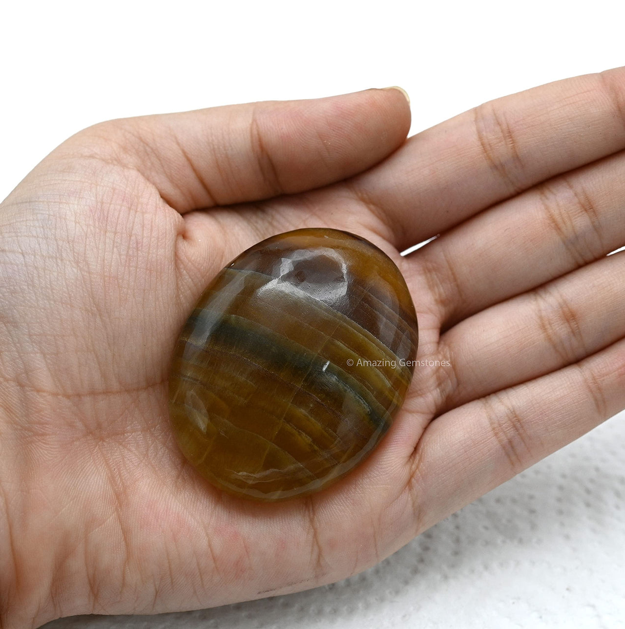 Amazing Gemstone Fluorite Palm Stone - Pocket Massage Worry Stone for Natural Body Chakra Balancing, Reiki Healing and Crystal Grid (Fluorite)