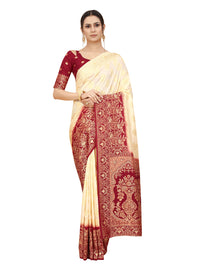 SATYAM WEAVES Women's  Banarasi Cotton Silk Saree With Blouse Piece