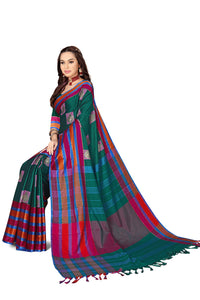 GRECIILOOKS Women's  Art Cotton Silk With Golden Border Printed Soft Silk Saree With Blouse Piece