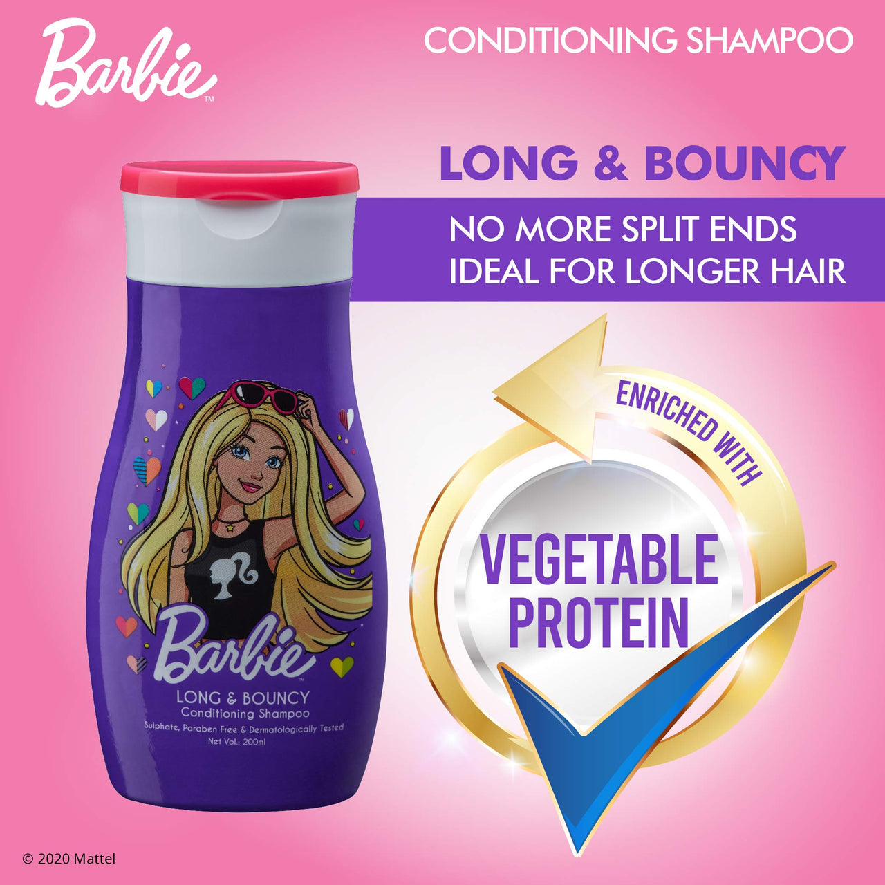 Barbie Conditioning Shampoo - Long & Bouncy, Sulphate, Paraben & Gluten Free, Enriched With Vegetable Protein, Dermatologically Tested, 200ml, Purple