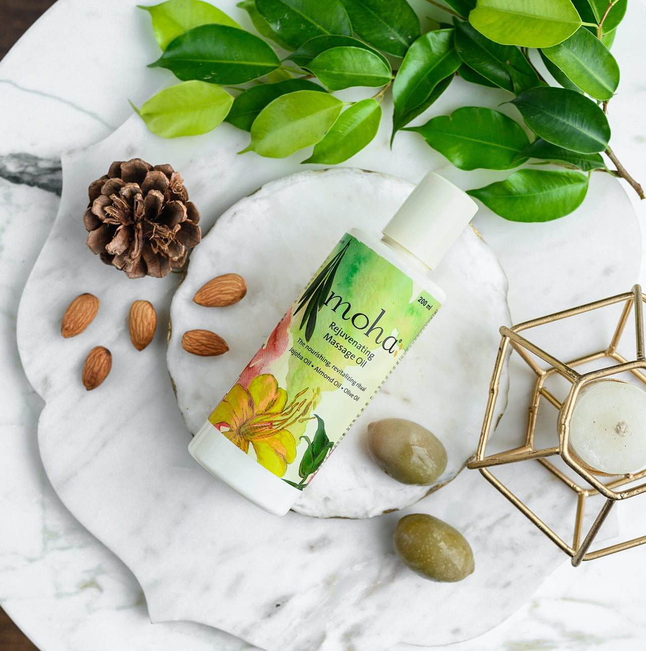 moha: Rejuvenating Massage Oil with Jojoba Oil, Almond Oil and Olive Oil For De-stresses and Tones the Skin -100ml (Pack of 1)