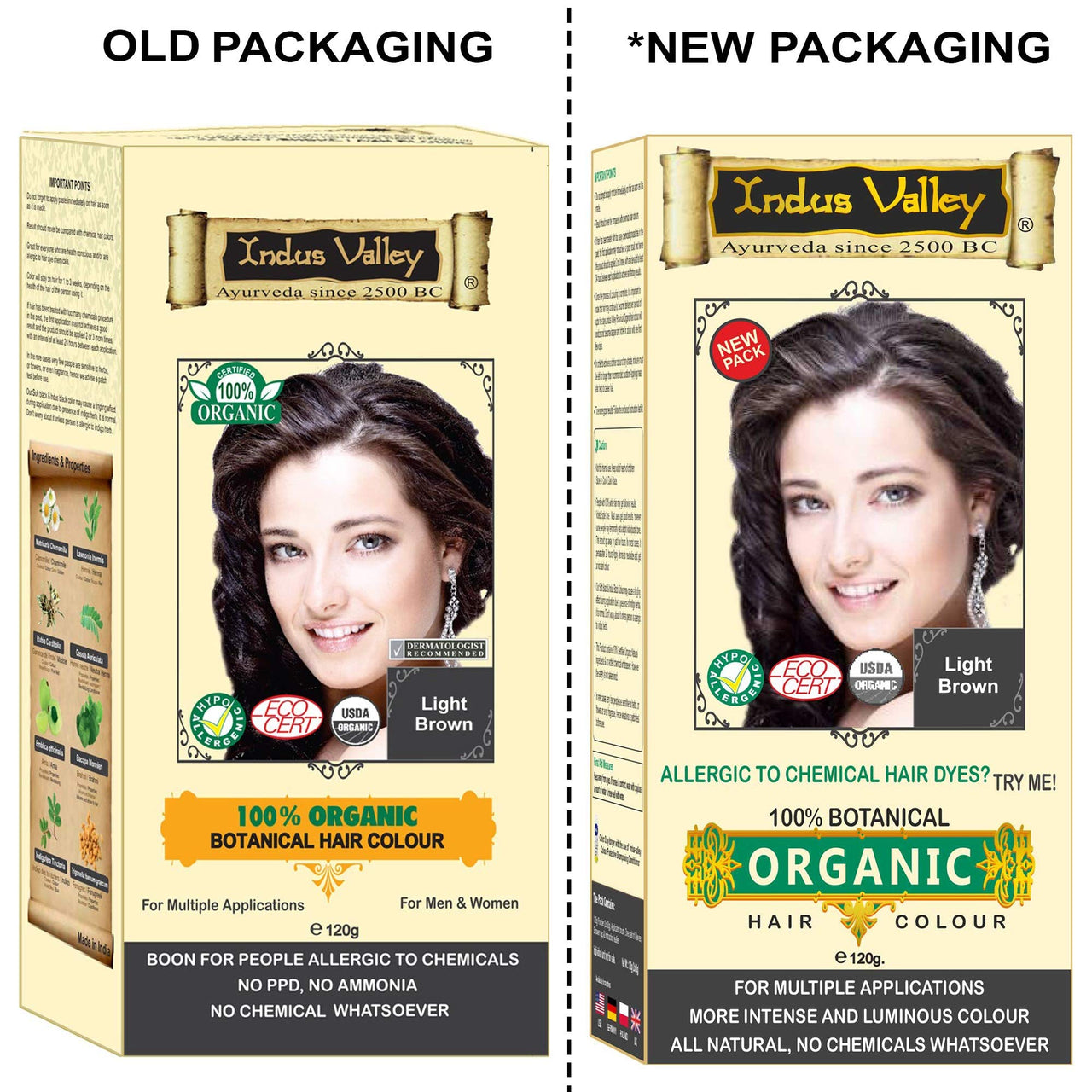 INDUS VALLEY 100% Organic Botanical Hair Colour Light Brown Hair Colour, 120g