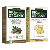 INDUS VALLEY BIO Organic Multani Mitti Powder (Bentonite clay) for Skin & Hair | Mulethi Powder for Face | Yashtimadhu | Liquorice | Glycyrrhiza Glabra (200g + 100g =300g)