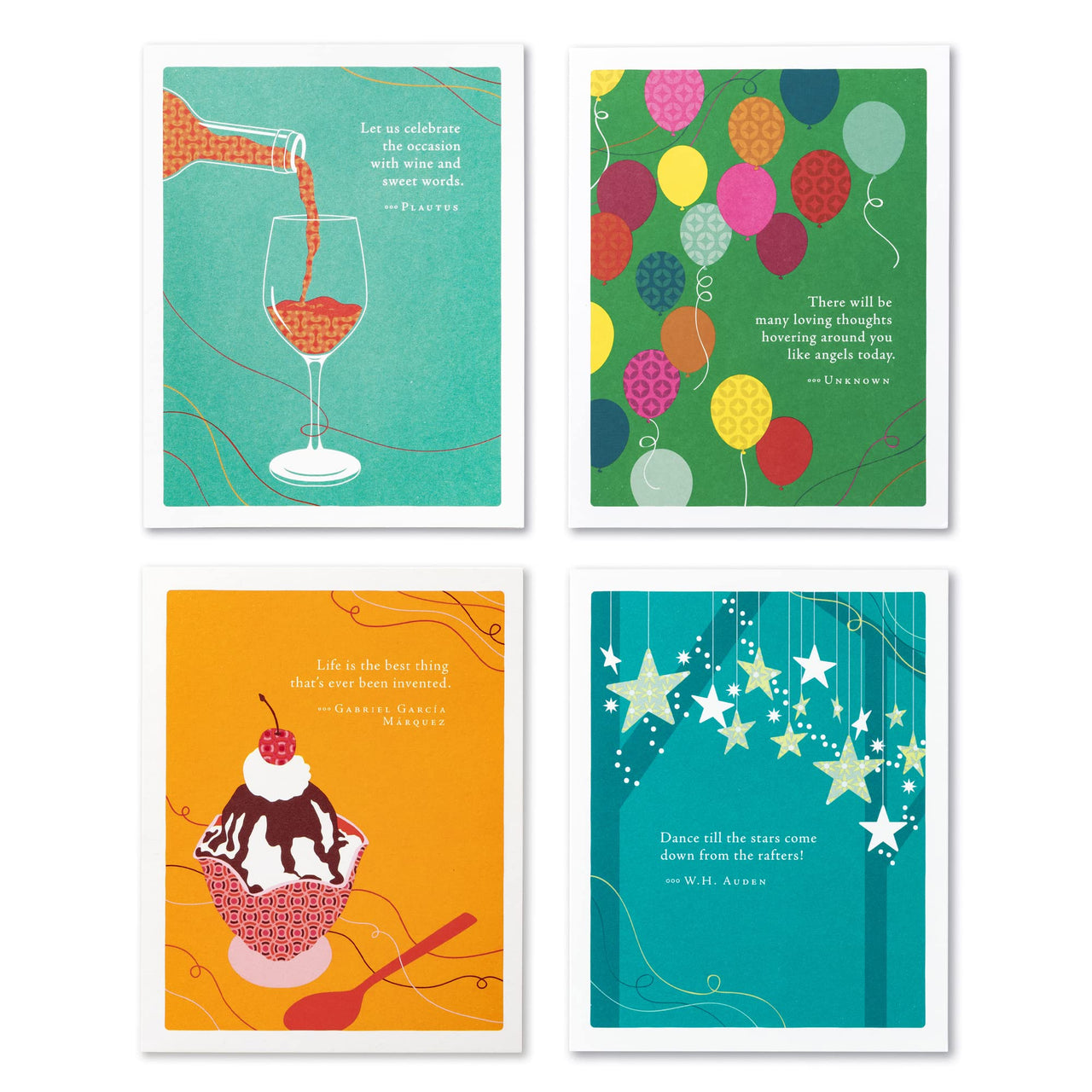 Compendium Positively Green 4-Pack of Birthday Cards – Celebrate (Four Different Designs, One Card Each, with Envelopes) Birthday - Celebrate
