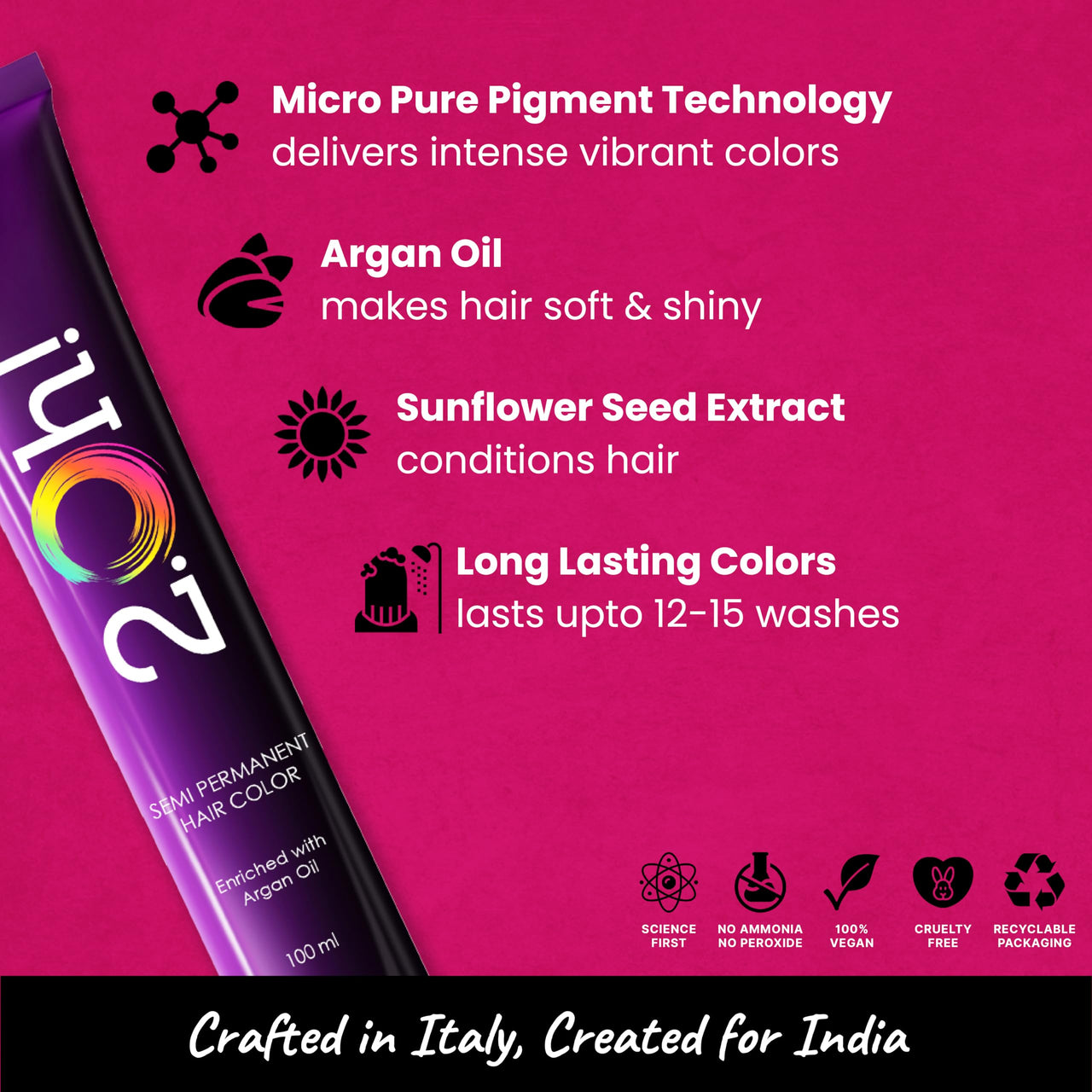 2.Oh! Italian- Sangria Pink Hair Color For Women & Men | Ammonia-Free DIY Semi Permanent Hair Color | Enriched with Argan Oil | Lasts upto 12-15 Washes