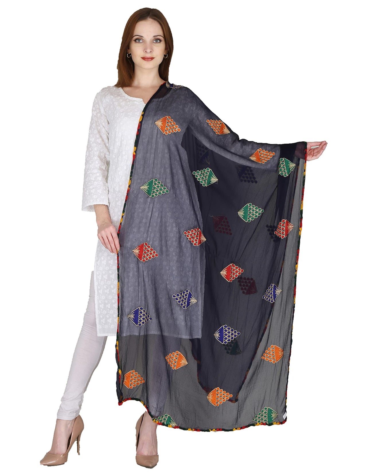 DIAMO Embroidered Chiffon Women's  Dupatta