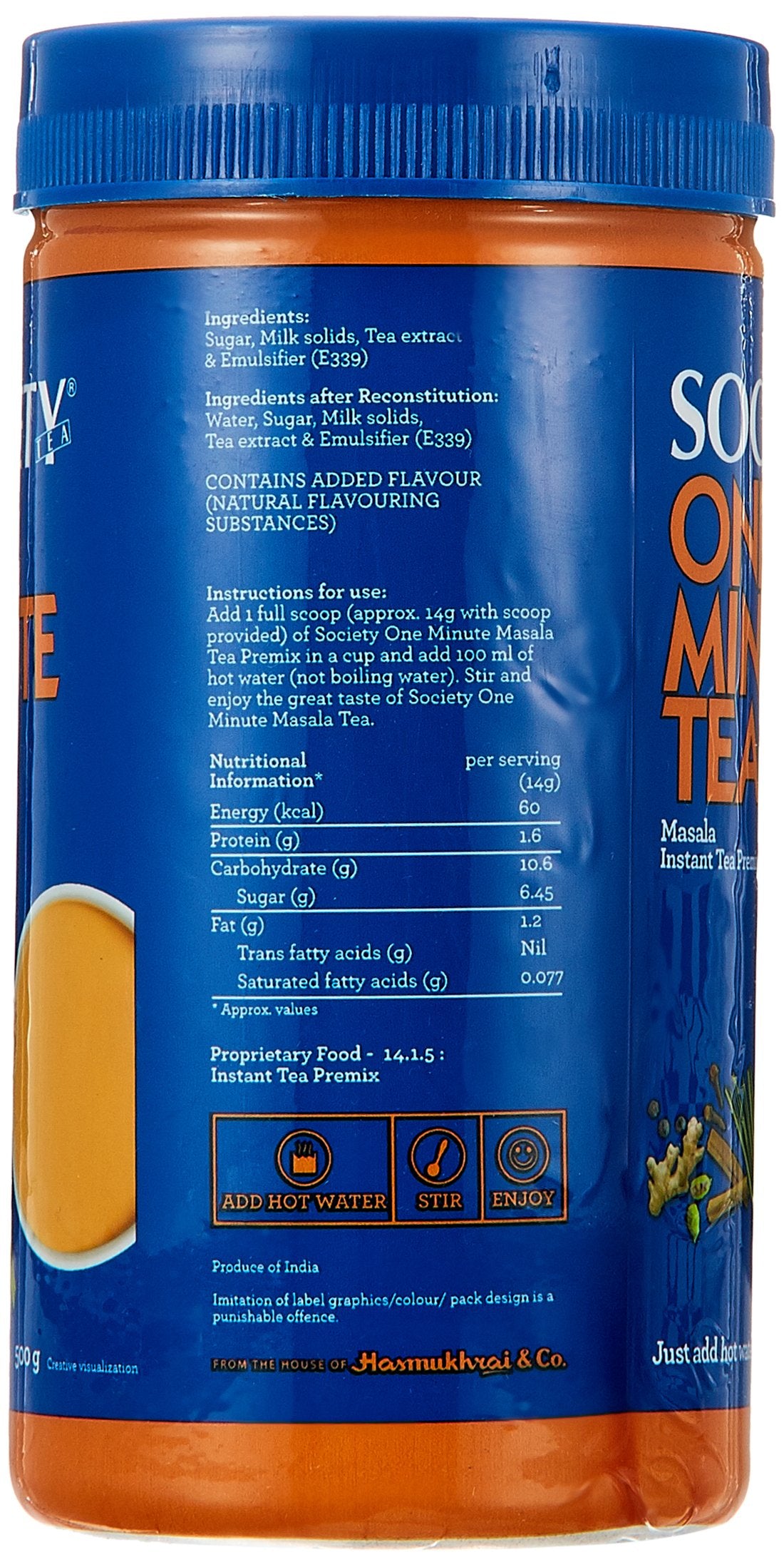 Society Tea Society OMT Masala Instant Tea Premix 500G Jar (Pack of 2)