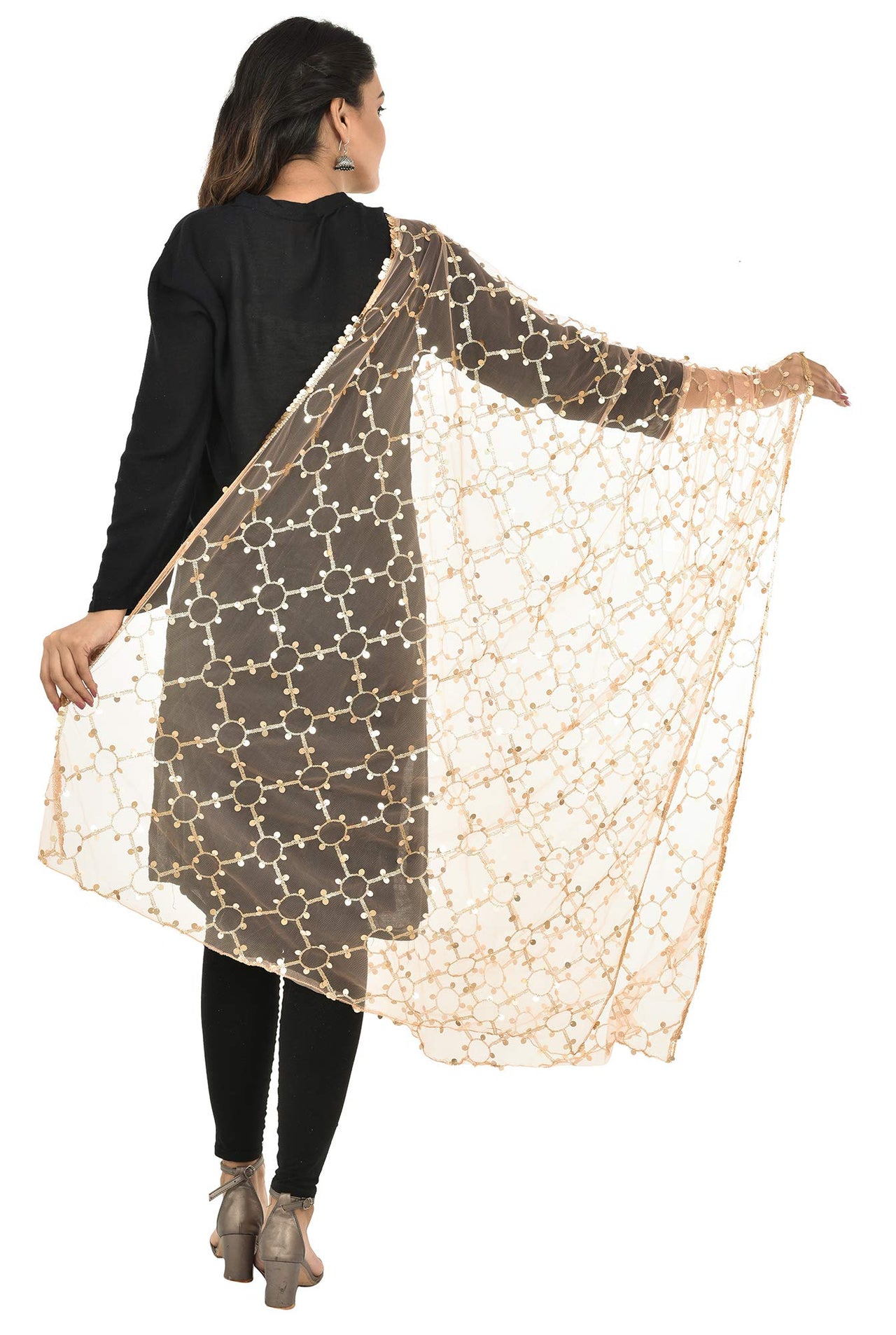 YOUTHQUAKE Heavy Embellished Plastic Mirror Net Dupatta for Womens & Girls