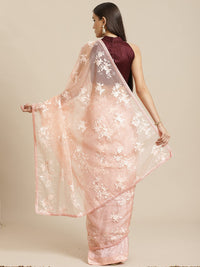 AKHILAM Women's  Organza Net Embroidered Saree With Blouse Piece