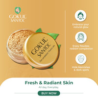 Gokul Santol Pure Sandalwood Makeup Powder - Flawless Skin, Blemish-Free Coverage for All Skin Types | 10g | Mattifying, Refreshing, Soothing, Brightening Formula